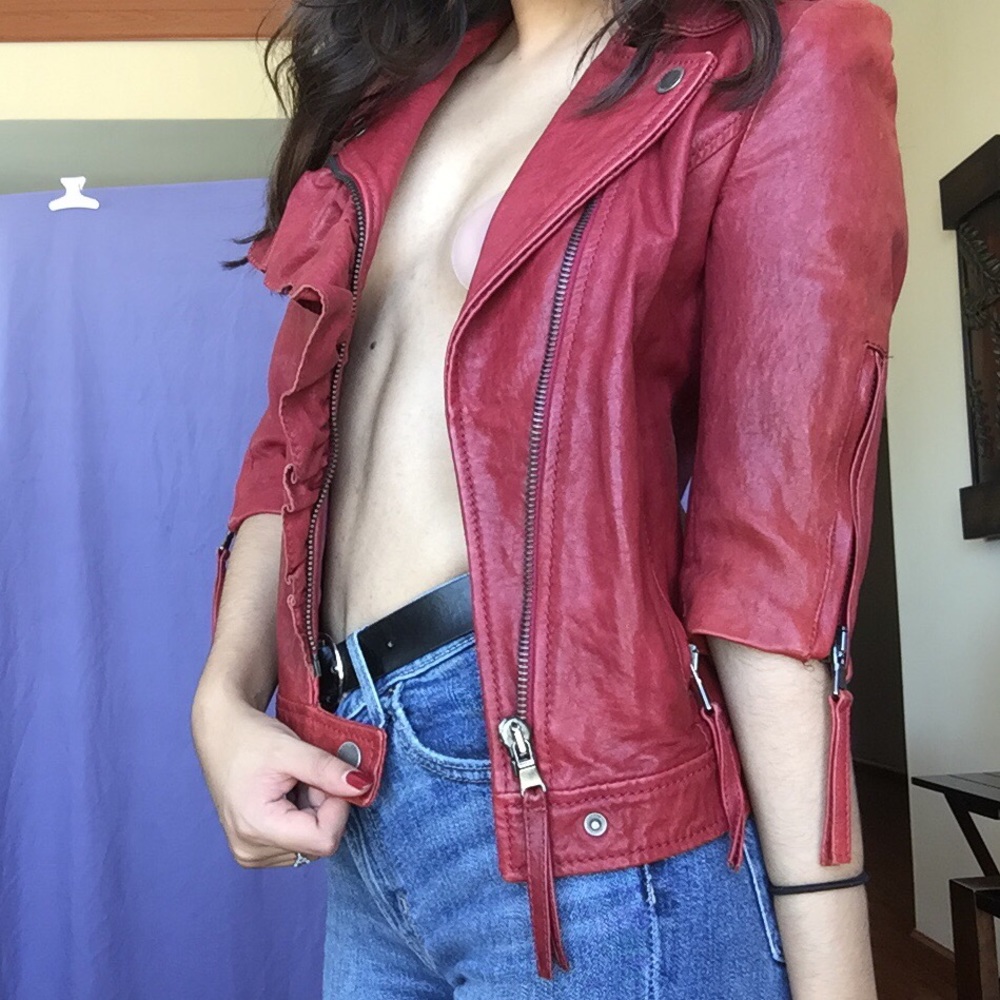 Red Valentino Ruffled Leather Jacket - Picture 2 of 8